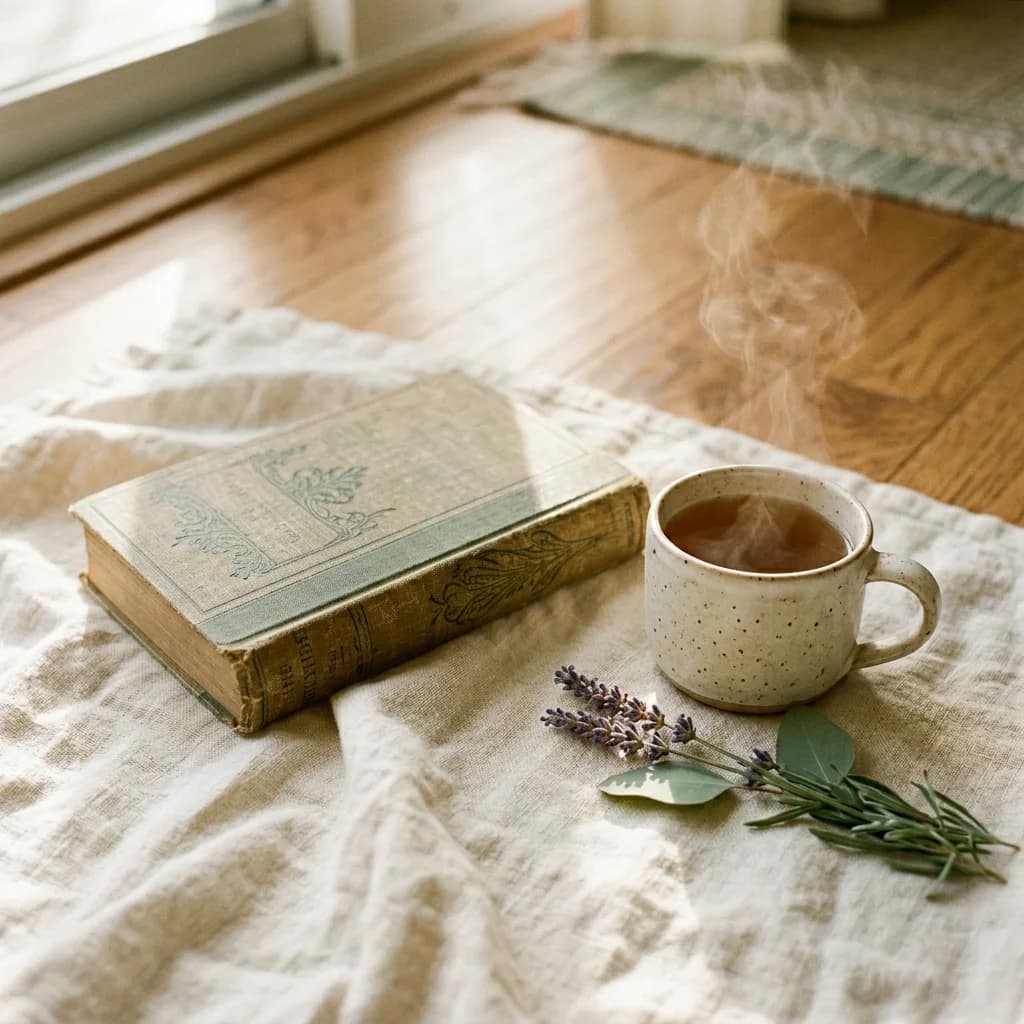 Tasse Kräutertee mit Lavendel — Bereich Entspannung